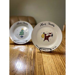 Merry Brite Christmas Dishes 2 Pc Dessert Plates 2001Christmas Tree 2001 Santa